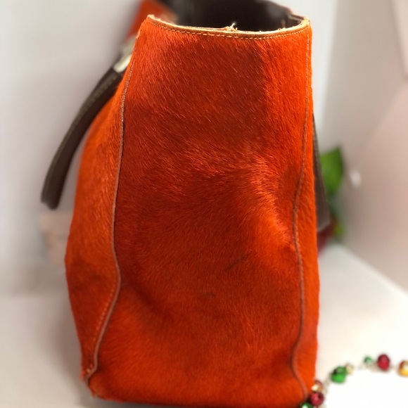 ORANGE ANIMAL SKIN - BROWN LEATHER TOTE - Picture 3 of 8